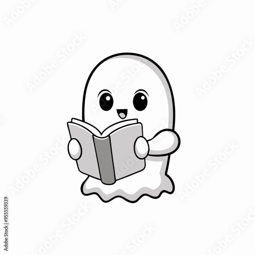 Ghost Reading a Book Line Art Vector