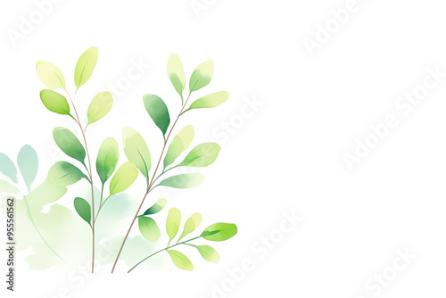 Elegant watercolor illustration of fresh green leaves on white background, perfect for nature-inspired designs and projects.