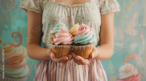 Food blogger showcases delicious cupcakes with a woman s delightful touch and presentation photo