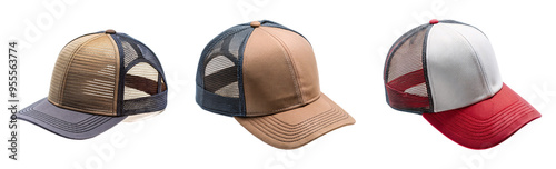 Trucker caps isolated on transparent background, cut out.