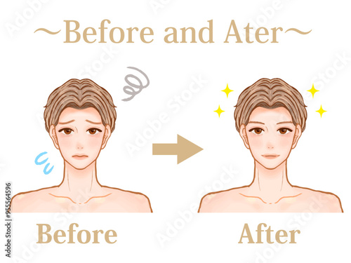 メンズエステで綺麗になったイケメン大人男性のビフォーアフターのイラスト素材