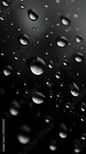 Water Drops, Rain, Dew on Black Background, Abstract Image, Texture, Pattern, Wallpaper, Cover and Screen for Smartphone, PC, Laptop, 9:16 and 16:9 Format