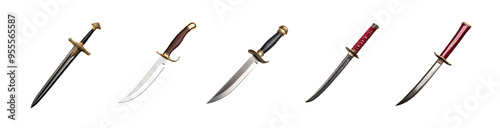 Collection of five intricately designed swords isolated on a transparent background, ideal for concepts related to medieval warfare or fantasy photo