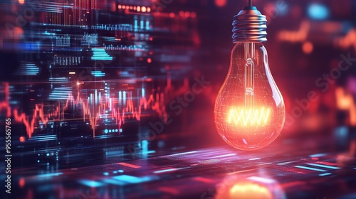 Innovative Business Technology with Glowing Light Bulb. AI generated illustration