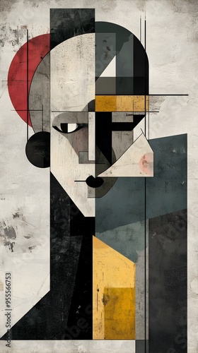 Stylized Cubist Inspired Digital Collage with Minimalist Character Interpretation