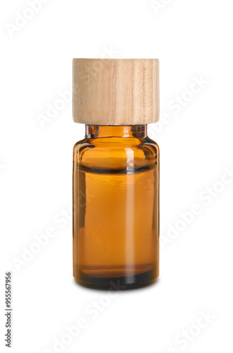 Bottle of essential oil isolated on white