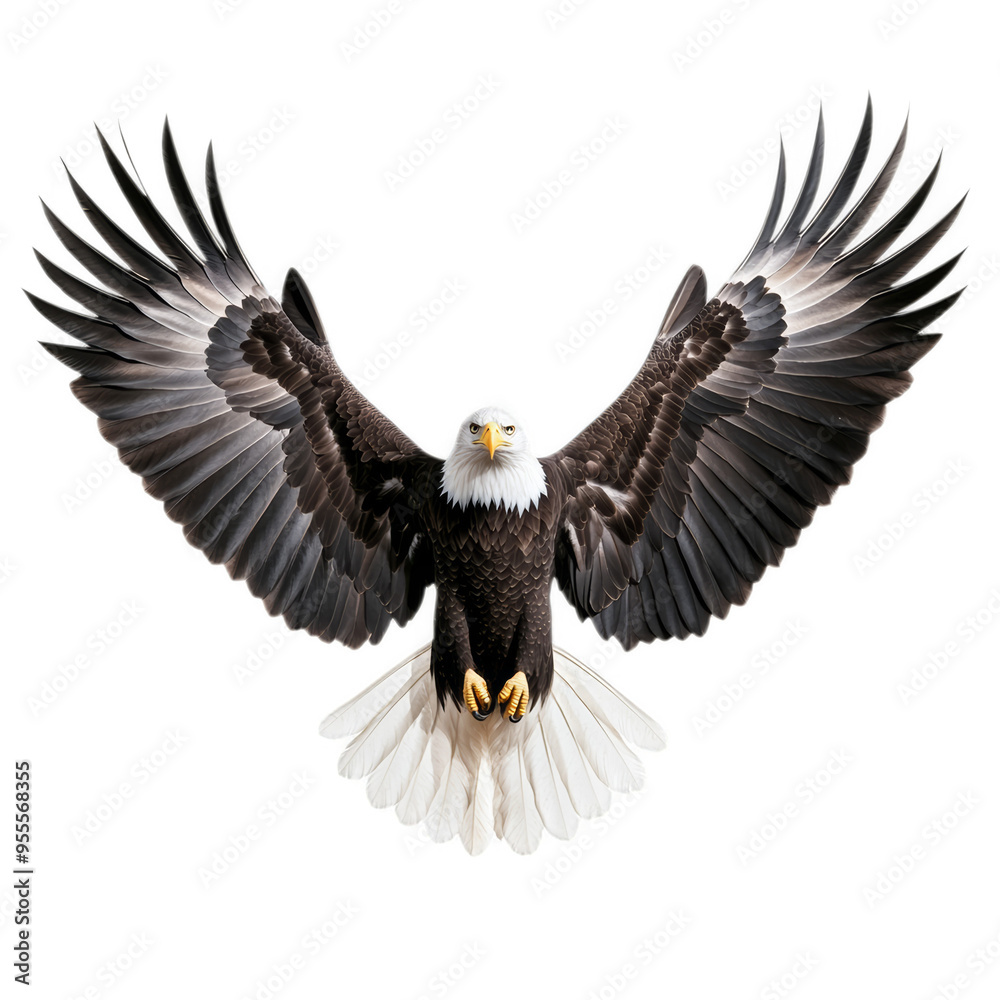 Fototapeta premium Majestic bald eagle with wings fully spread isolated on a transparent background 