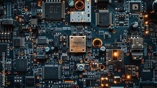 top view of electronic circuit board with components photo