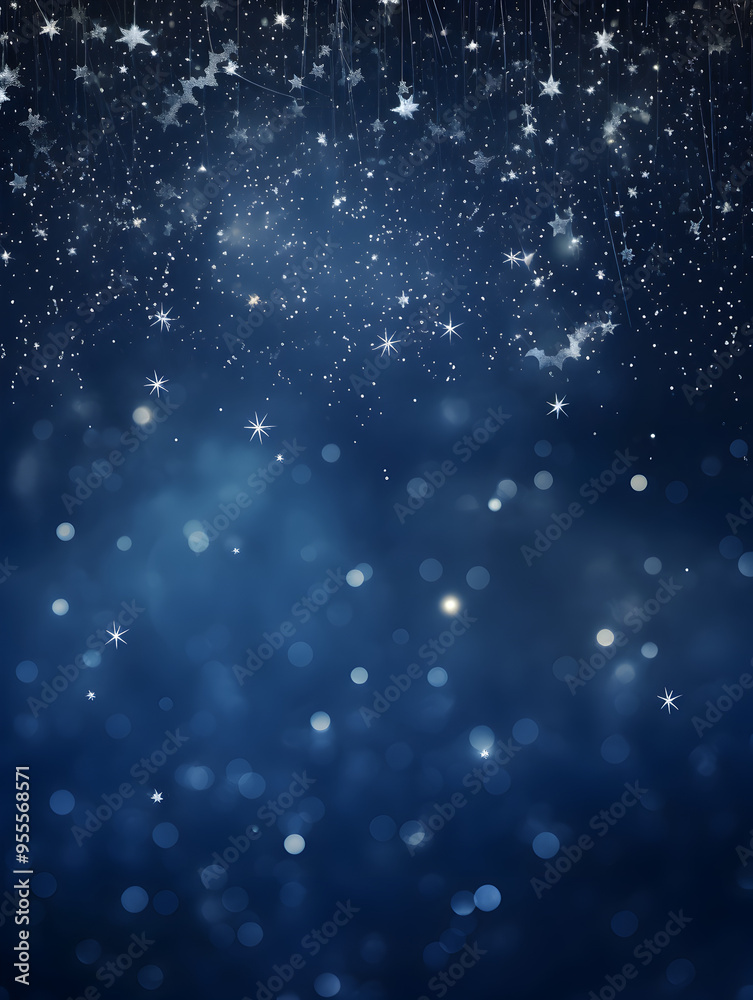 Fototapeta premium Abstract dark blue Christmas background with white snowfkales, free copy space for text