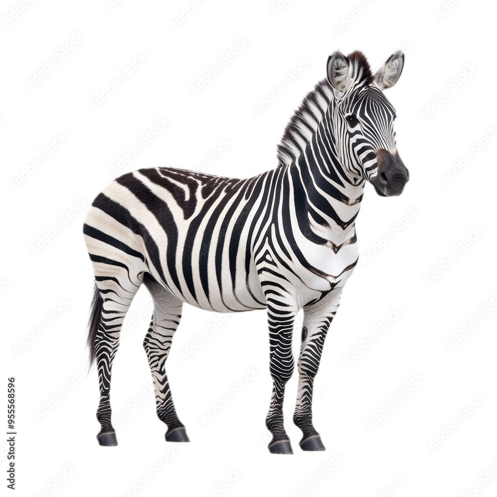 Obraz premium Majestic zebra with bold black and transparent stripes standing still isolated on a transparent background 