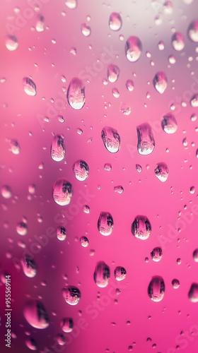 Water Drops, Rain, Dew on Pink Background, Abstract Image, Texture, Pattern, Wallpaper, Cover and Screen for Smartphone, PC, Laptop, 9:16 and 16:9 Format