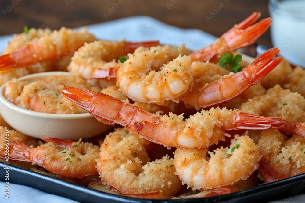 Dish of fresh boiled shrimps on a table Dish of fresh boiled shrimps on a table