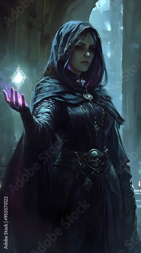 Mysterious Sorceress  Arcane Power Radiates in Moody Candlelit Gothic Chamber