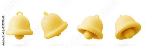 3d notification bell icon set isolated on white background. Realistic vector icon yellow ringing bell.