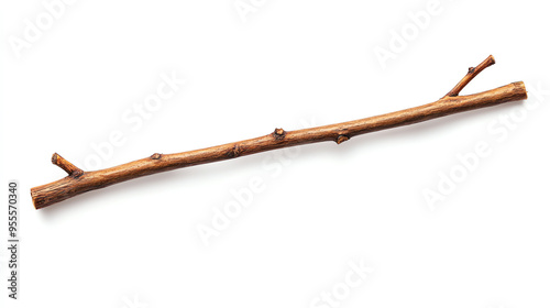 Simple wooden branch isolated on a white background. Ideal for design, nature, craft projects, or decoration.