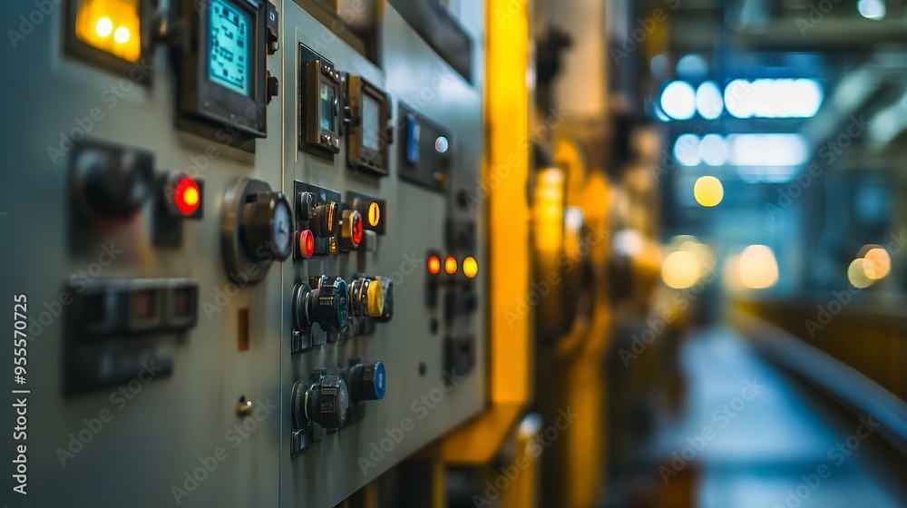 Industrial Control Panel with Electrical Panels and LED Lights. AI generated illustration Industrial Control Panel with Electrical Panels and LED Lights. AI generated illustration