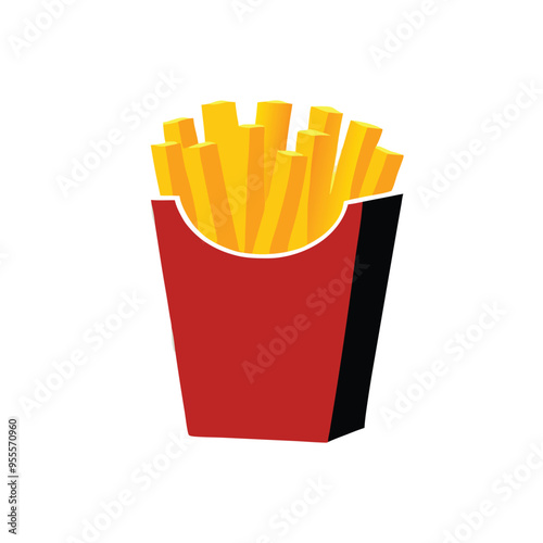a French Fries potato fast food in Red Carton Package Box  vector silhouette clipart,  