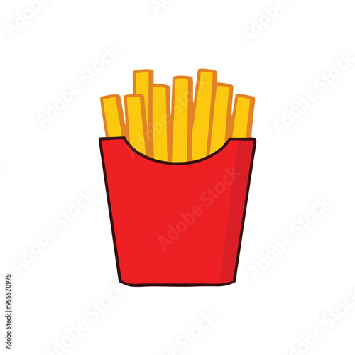 a French Fries potato fast food in Red Carton Package Box  vector silhouette clipart,  
