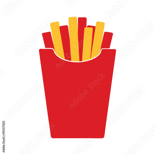 a French Fries potato fast food in Red Carton Package Box  vector silhouette clipart,  