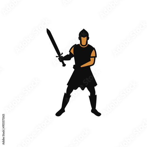 A male medieval warrior with a weapon in hand, vector silhouette clipart, isolated on white background