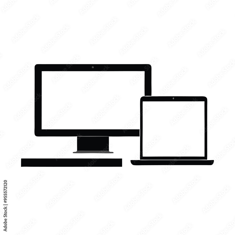 devices computer, laptop, vector silhouette clipart, isolated on white background devices computer, laptop, vector silhouette clipart, isolated on white background