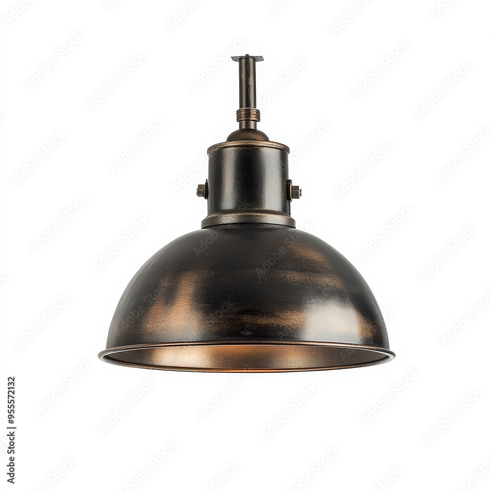 Simple and elegant industrial light fixture hanging alone in bright isolation on a clean white background Simple and elegant industrial light fixture hanging alone in bright isolation on a clean white background
