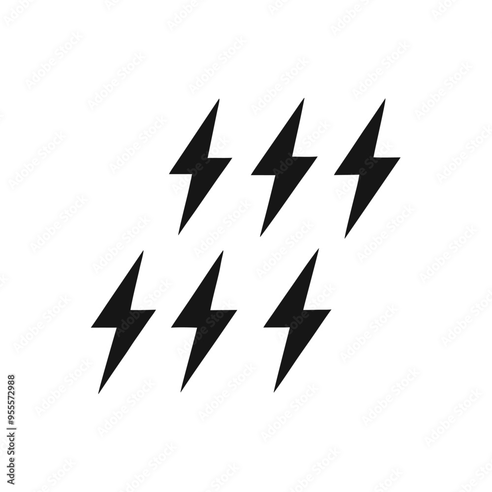 Lightning flat icons set, vector silhouette clipart, isolated on white background Lightning flat icons set, vector silhouette clipart, isolated on white background