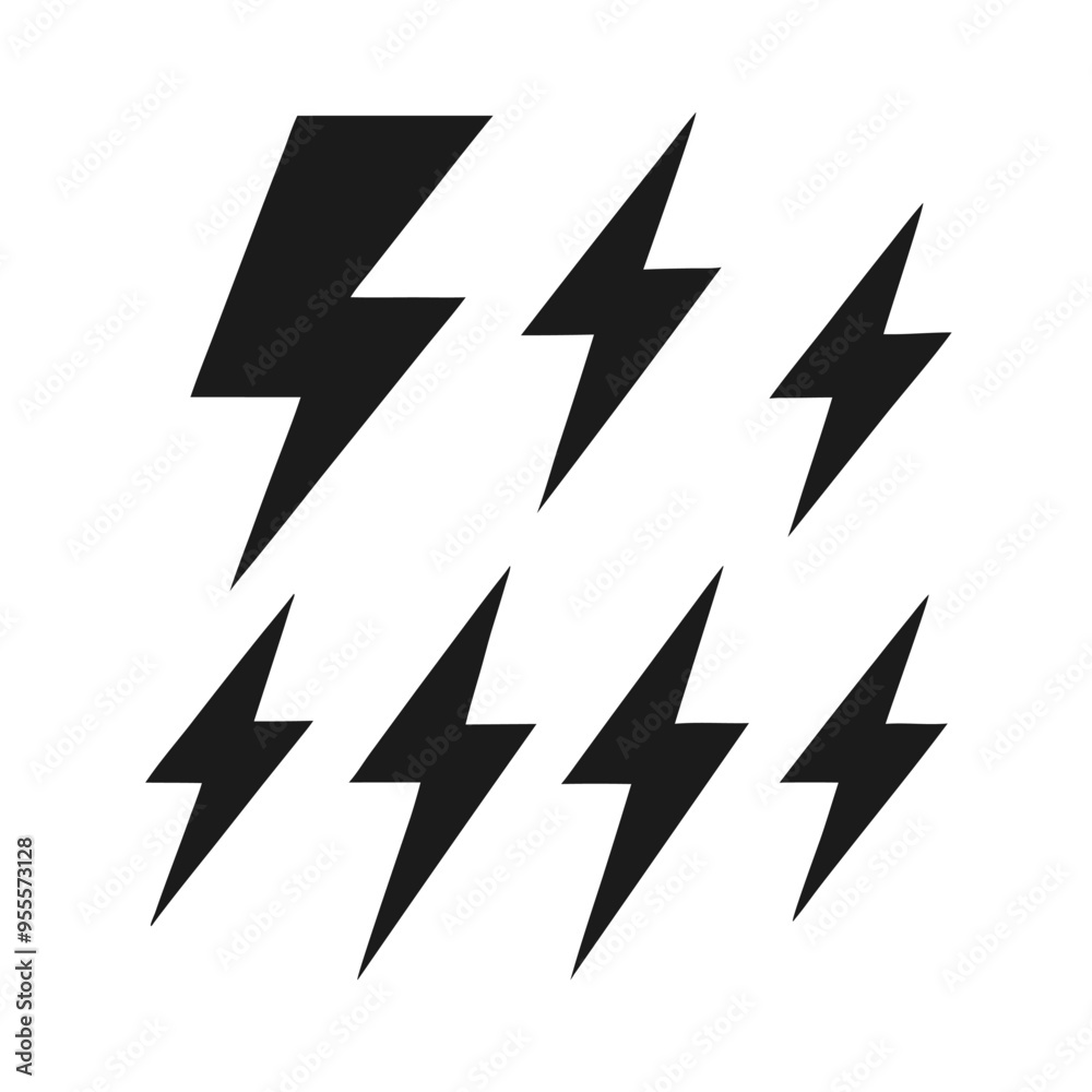 Lightning flat icons set, vector silhouette clipart, isolated on white background Lightning flat icons set, vector silhouette clipart, isolated on white background