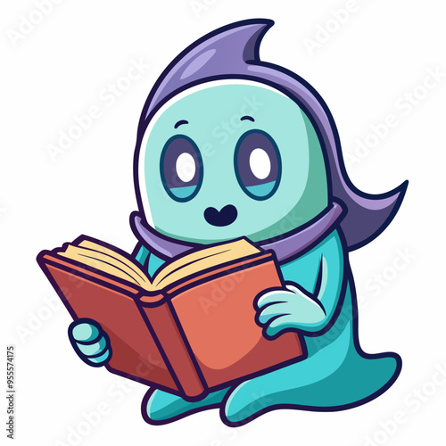 ghost reading a book art vector