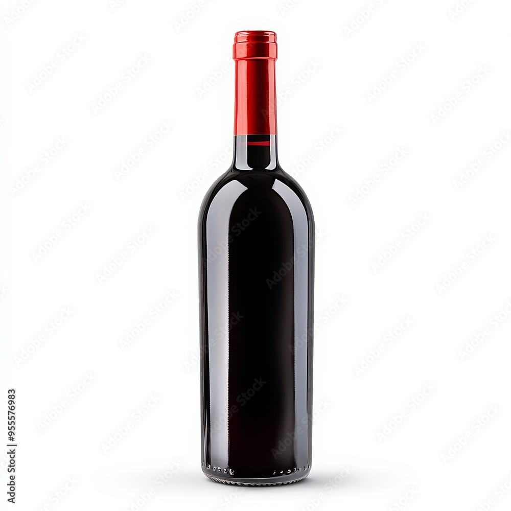 Red wine bottle isolated on a clean white background showcasing its elegant shape and vivid color for a minimalist presentation Red wine bottle isolated on a clean white background showcasing its elegant shape and vivid color for a minimalist presentation