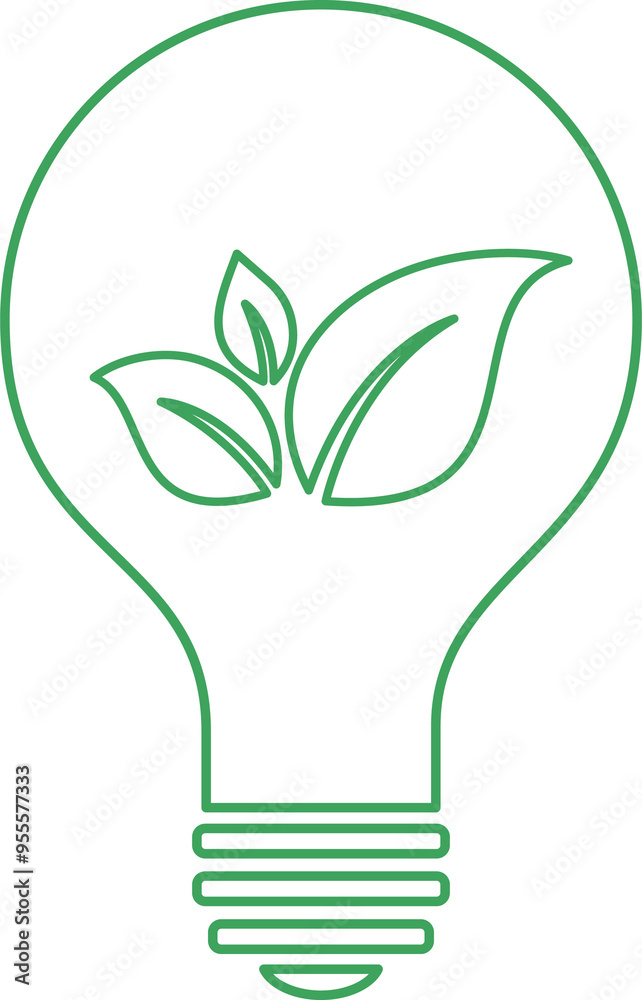 Light bulb with green leaves symbolizing eco-friendly energy concept