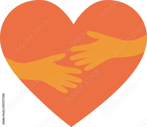Hug hands out in heart shape symbolizing connection and love, abstract illustration. Compassion and kindness concept