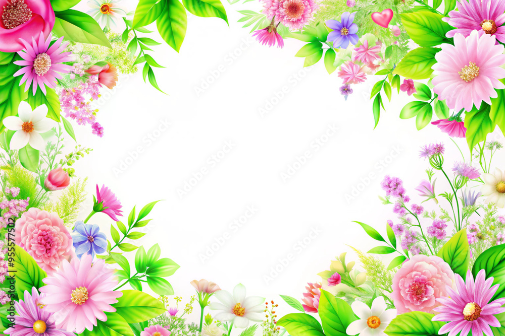 Flowers on a white background with copy space, AI Generation Flowers on a white background with copy space, AI Generation