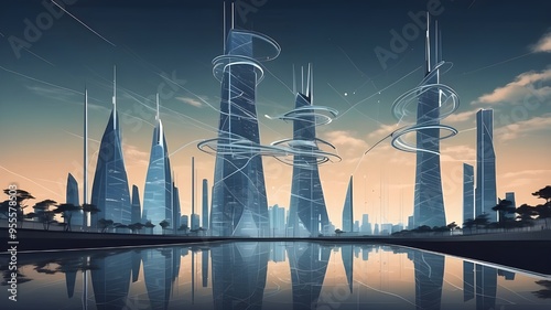 Cities of the future. Cities in the clouds. concept art. Building structures. #955578503