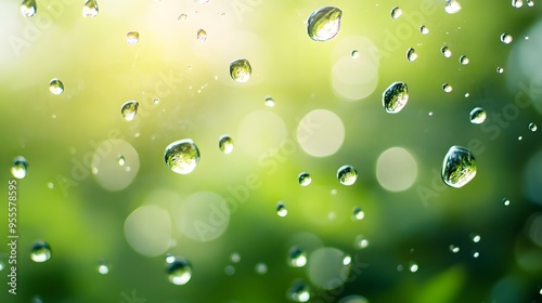 Wallpaper Mural Water Drops, Rain, Dew on Green Background, Abstract Image, Texture, Pattern, Wallpaper, Cover and Screen of Smartphone, PC, Laptop, 9:16 and 16:9 Format Torontodigital.ca