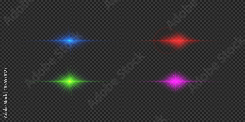 Set of multicolor horizontal light effects of lens flares