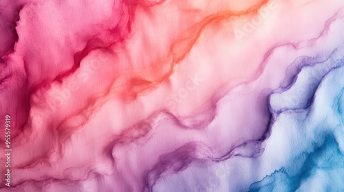 A captivating abstract image showcasing flowing shades of pink, orange, purple, and blue hues blending together harmoniously, evoking a sense of fluid motion and tranquility.