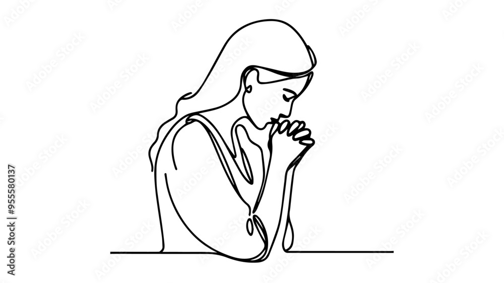 woman praying line art illustration vector woman praying line art illustration vector
