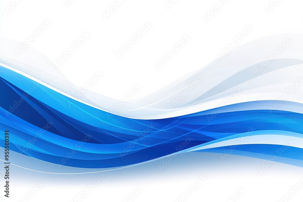 Naklejka premium Elegant abstract blue waves flowing gently across a clean white background, creating a serene visual experience