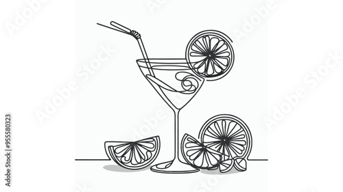 Citrus Cocktail single line drawing vector