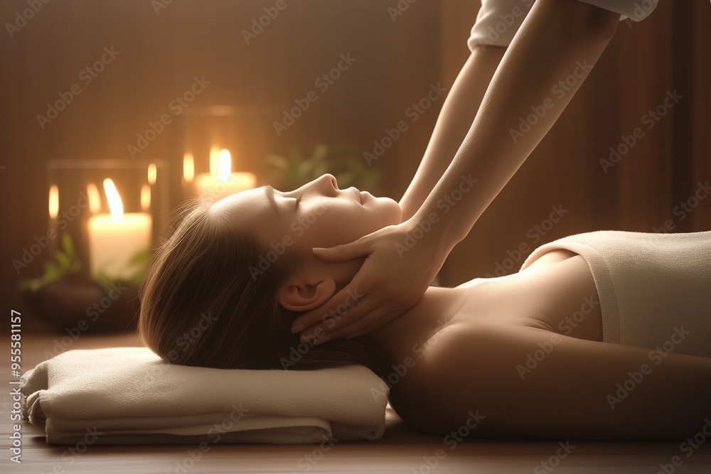 Obraz premium Young woman enjoys massage in luxury spa resort