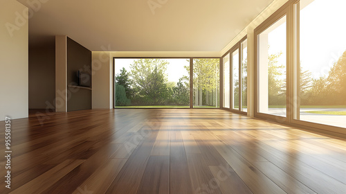 Modern empty room with parquet floor