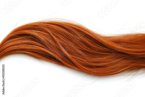 Soft strands of orange hair flowing gracefully on a white background, capturing vibrant color and texture