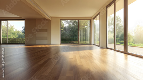 Modern empty room with parquet floor