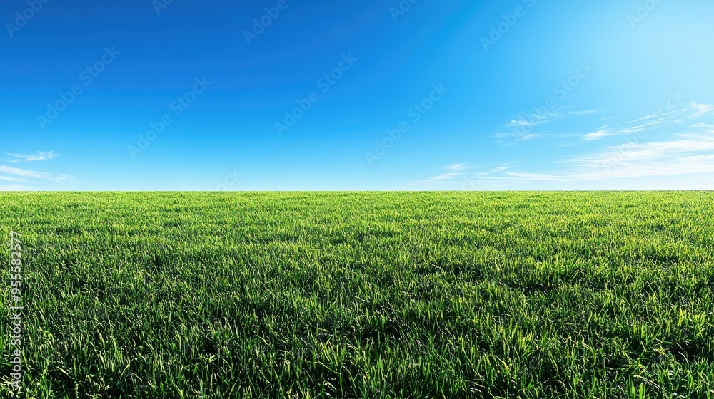 A wide expanse of lush green grass under a clear blue sky, perfect for capturing the essence of a sunny summer day with ample space for copy. A wide expanse of lush green grass under a clear blue sky, perfect for capturing the essence of a sunny summer day with ample space for copy.