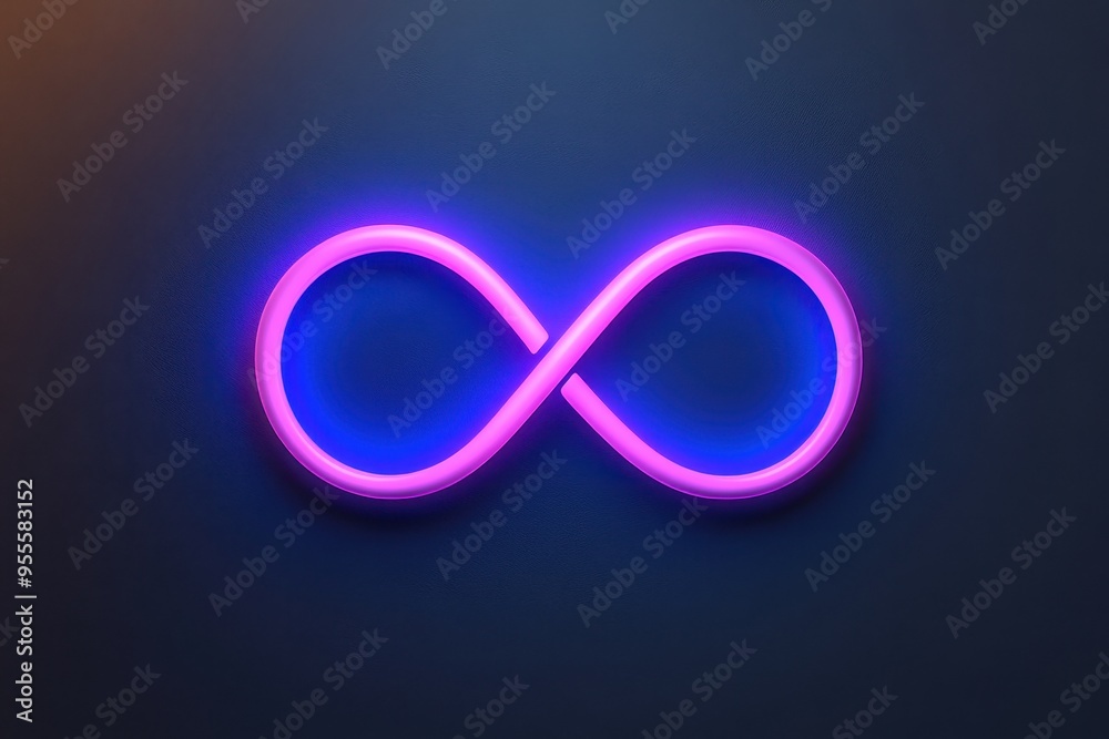 A vibrant neon infinity symbol illuminated against a dark background showcasing modern design A vibrant neon infinity symbol illuminated against a dark background showcasing modern design