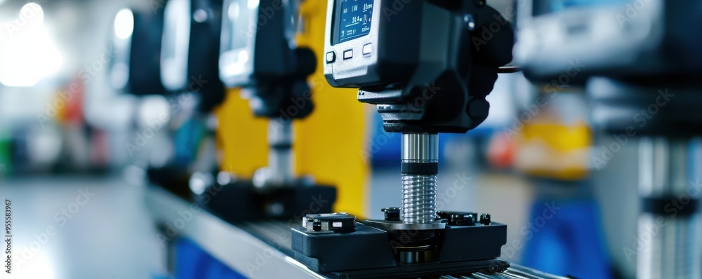 Macro shot of alignment tools with digital display used in precision engineering on a production line Macro shot of alignment tools with digital display used in precision engineering on a production line