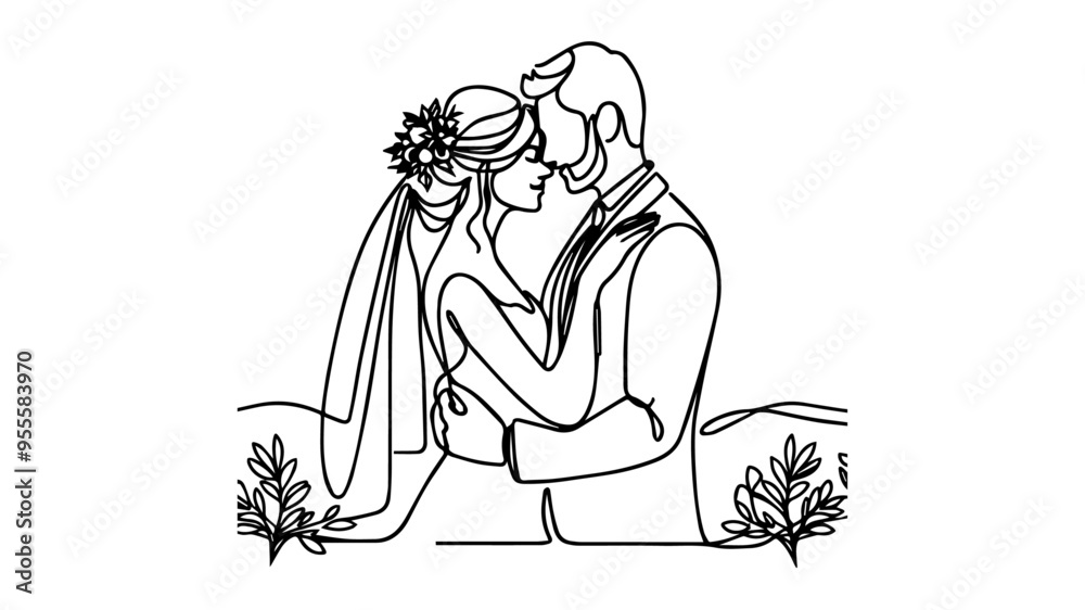 Husband and wife embracing line art vector Husband and wife embracing line art vector