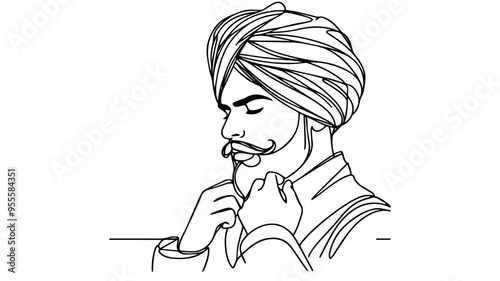 Indian man with turban line art vector