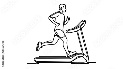 Man running on a treadmill line art vector